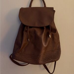 Expressions Rich Brown Leather Backpack with Gold-color Accents